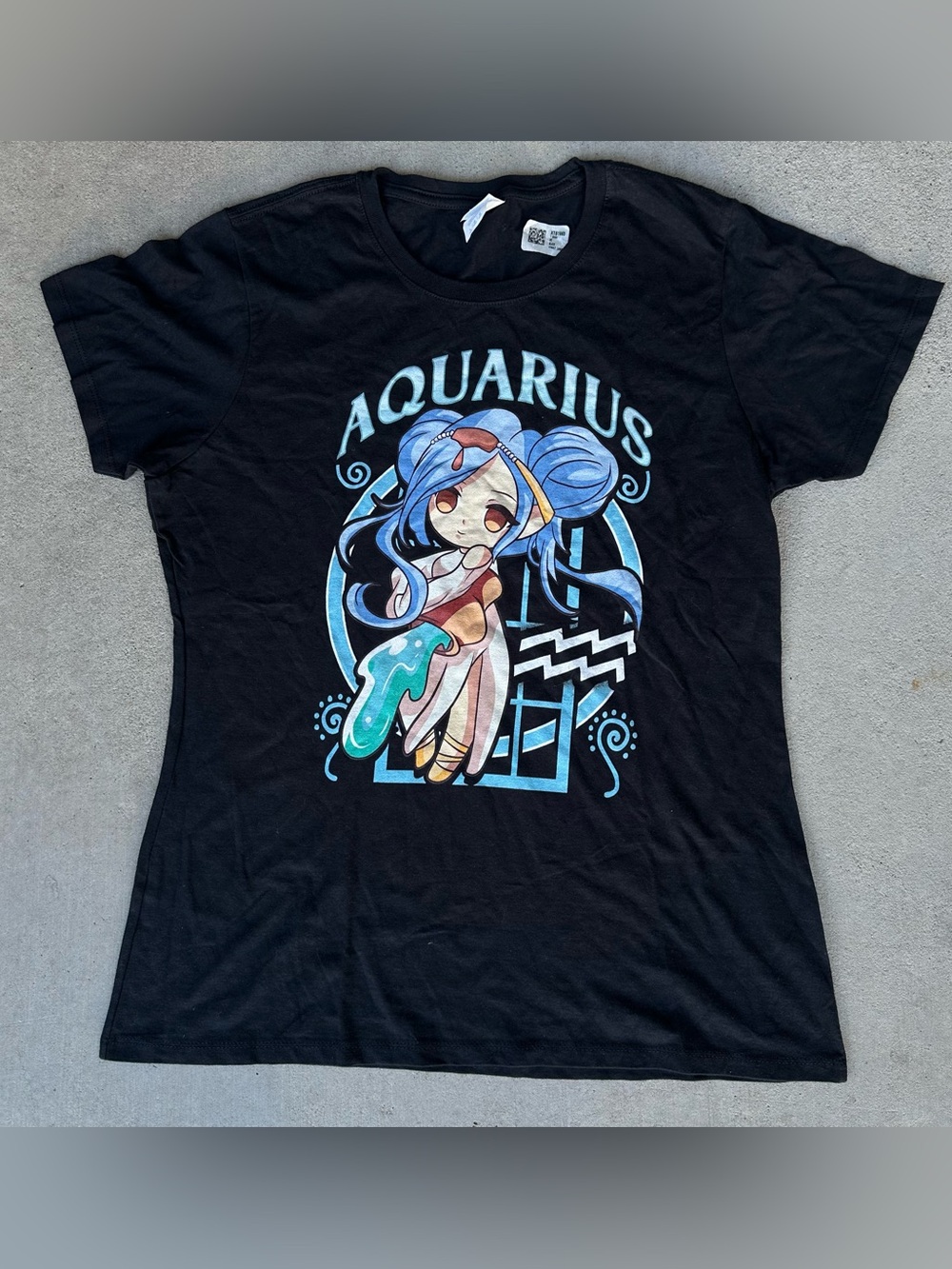 Women’s Aquarius Zodiac Anime Girl Graphic Crew Neck Tee Size Large